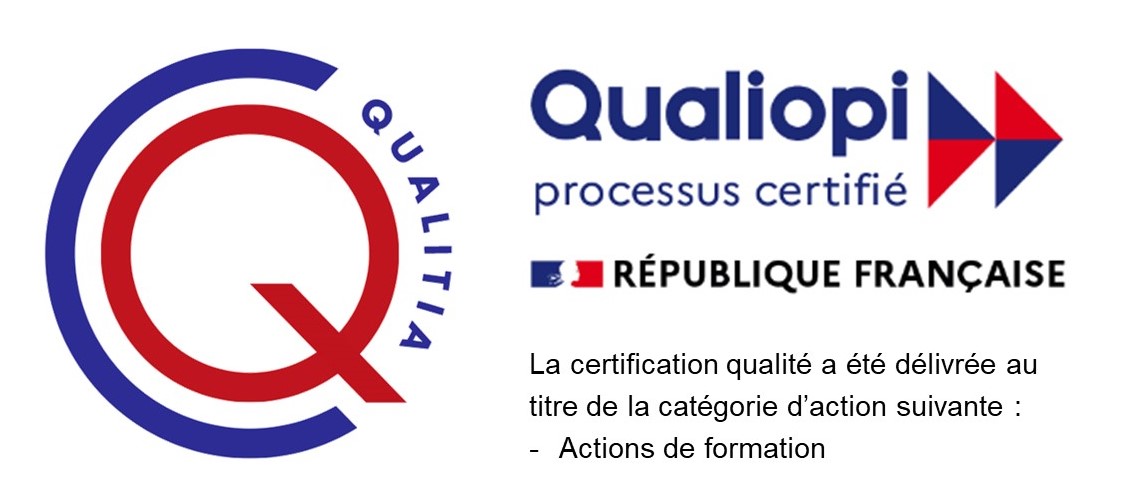 Certification Qualiopi délivrée par Qualitia. La certification qualité a été délivrée au titre de la catégorie d'action suivante : actions de formation.